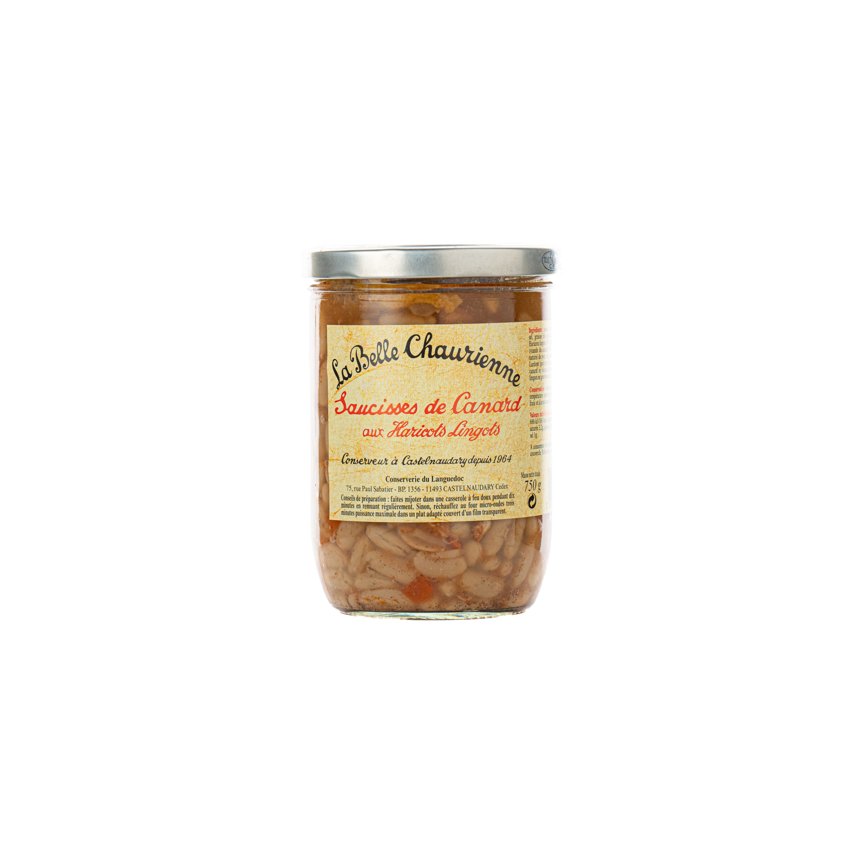 SAUCISSES DE CANARD AUX HARICOTS LINGOTS, 750GR